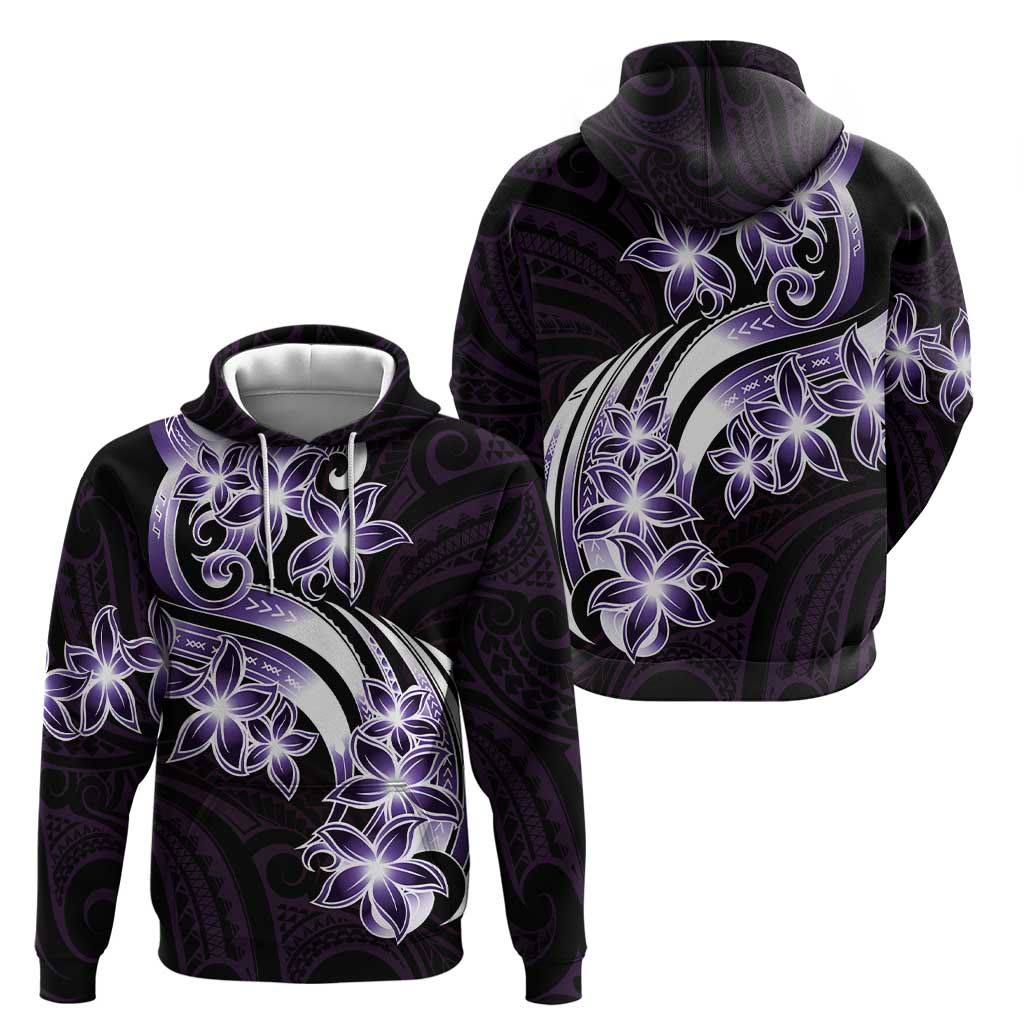 Plumeria Tribal Tattoo Zip Hoodie Purple Polynesian Pattern