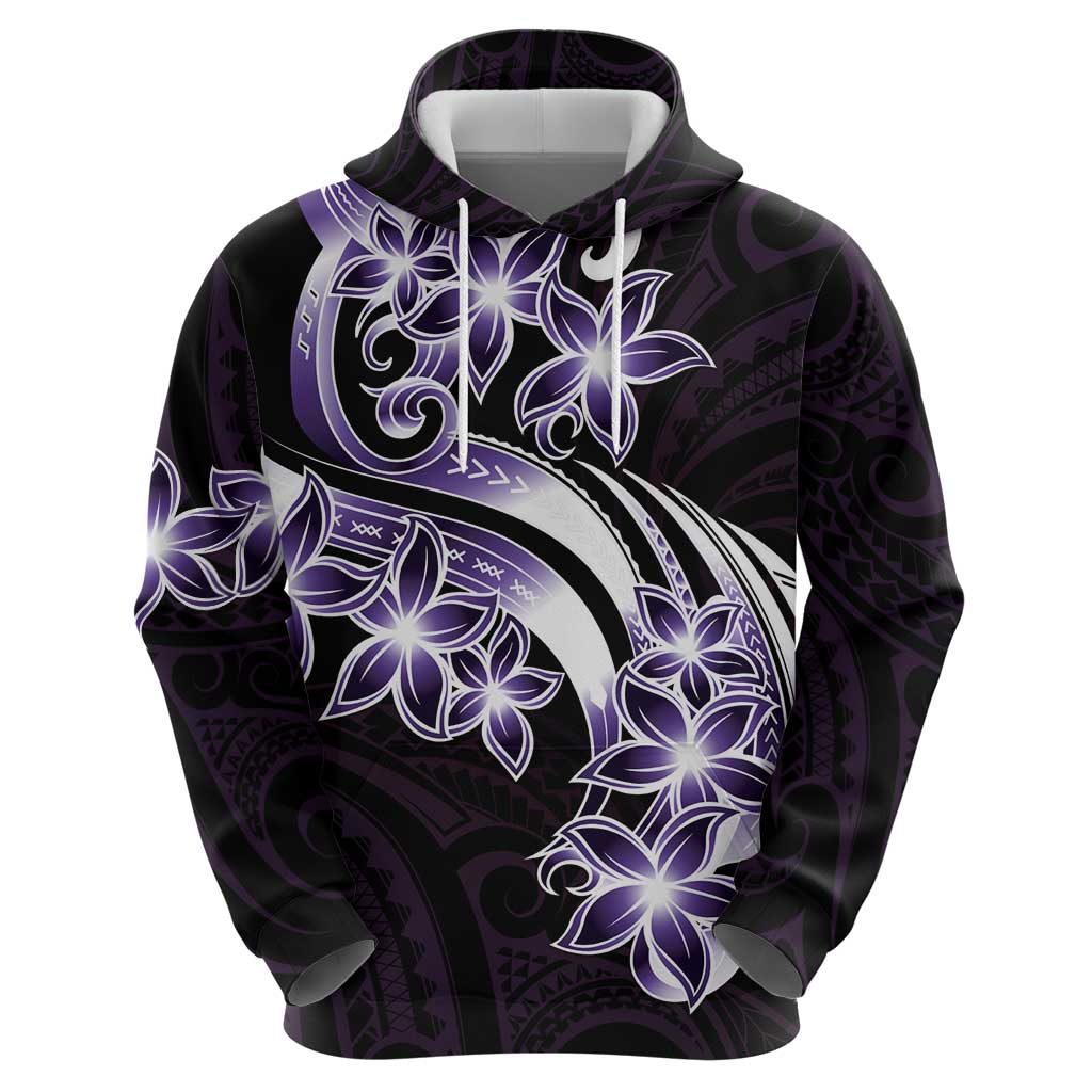 Plumeria Tribal Tattoo Zip Hoodie Purple Polynesian Pattern