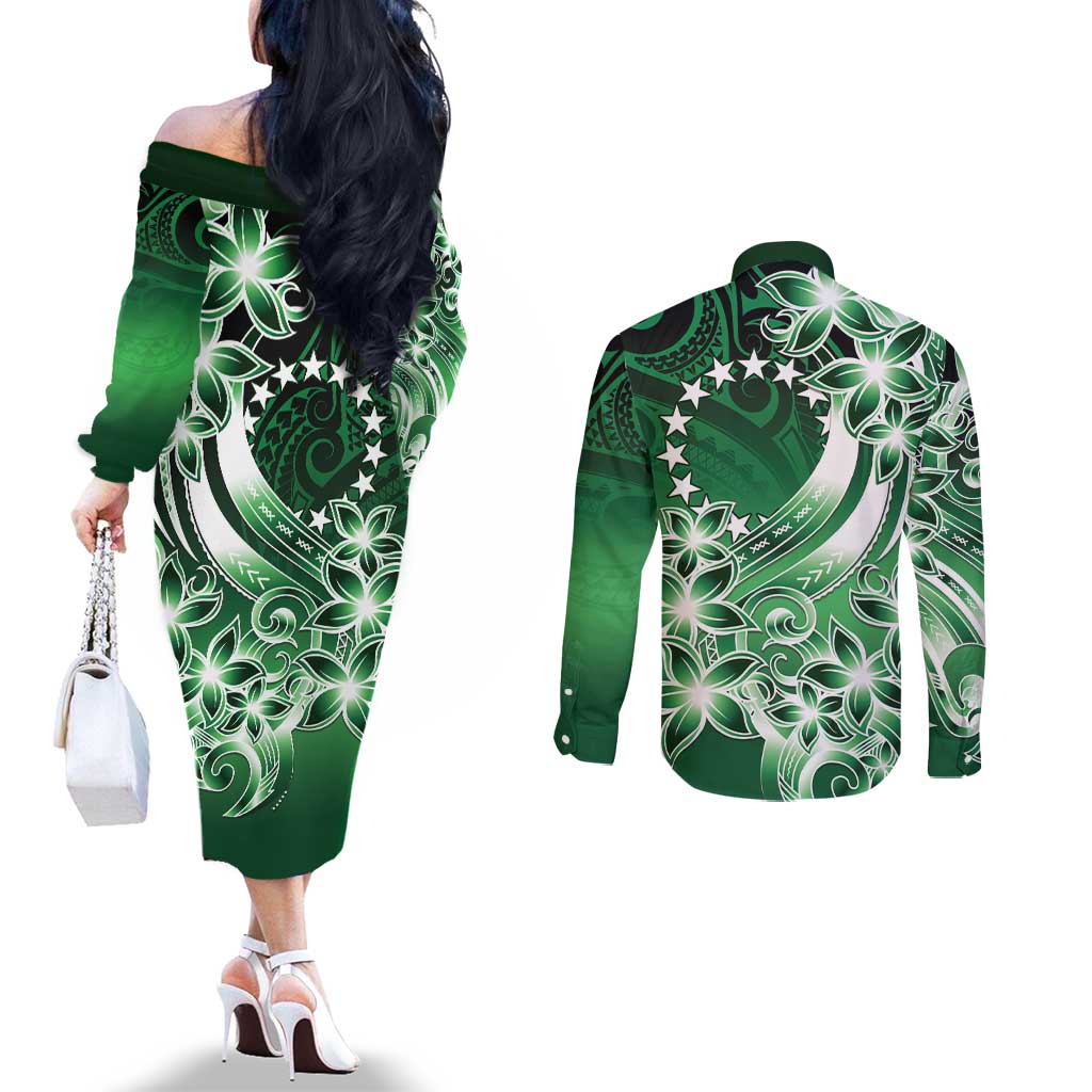 Cook Islands Tattoo Couples Matching Off The Shoulder Long Sleeve Dress and Long Sleeve Button Shirt Plumeria Polynesian Pattern LT9 - Polynesian Pride