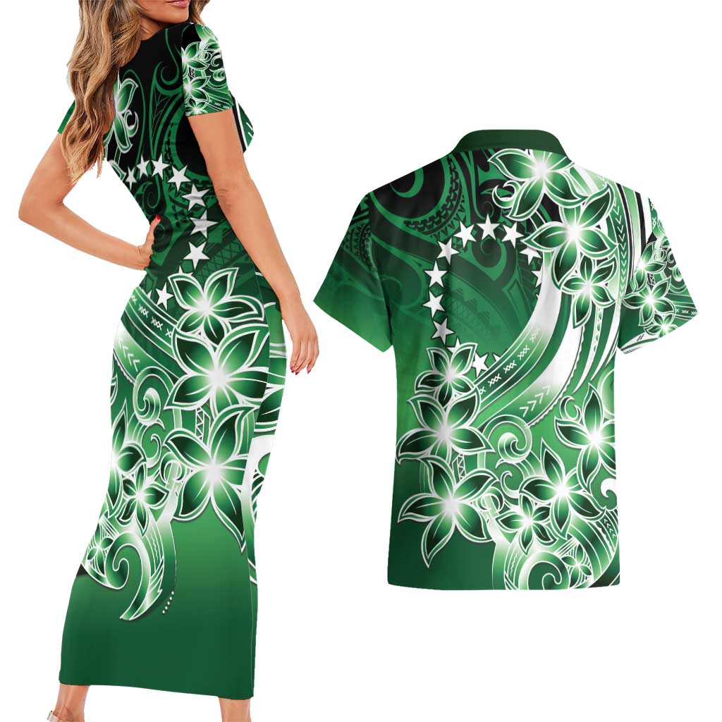 Cook Islands Tattoo Couples Matching Short Sleeve Bodycon Dress and Hawaiian Shirt Plumeria Polynesian Pattern