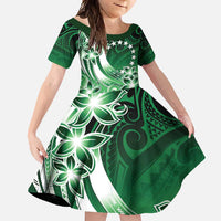 Cook Islands Tattoo Family Matching Off Shoulder Maxi Dress and Hawaiian Shirt Plumeria Polynesian Pattern LT9 Daughter's Dress Green - Polynesian Pride
