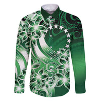 Cook Islands Tattoo Family Matching Puletasi and Hawaiian Shirt Plumeria Polynesian Pattern LT9 Dad's Shirt - Long Sleeve Green - Polynesian Pride