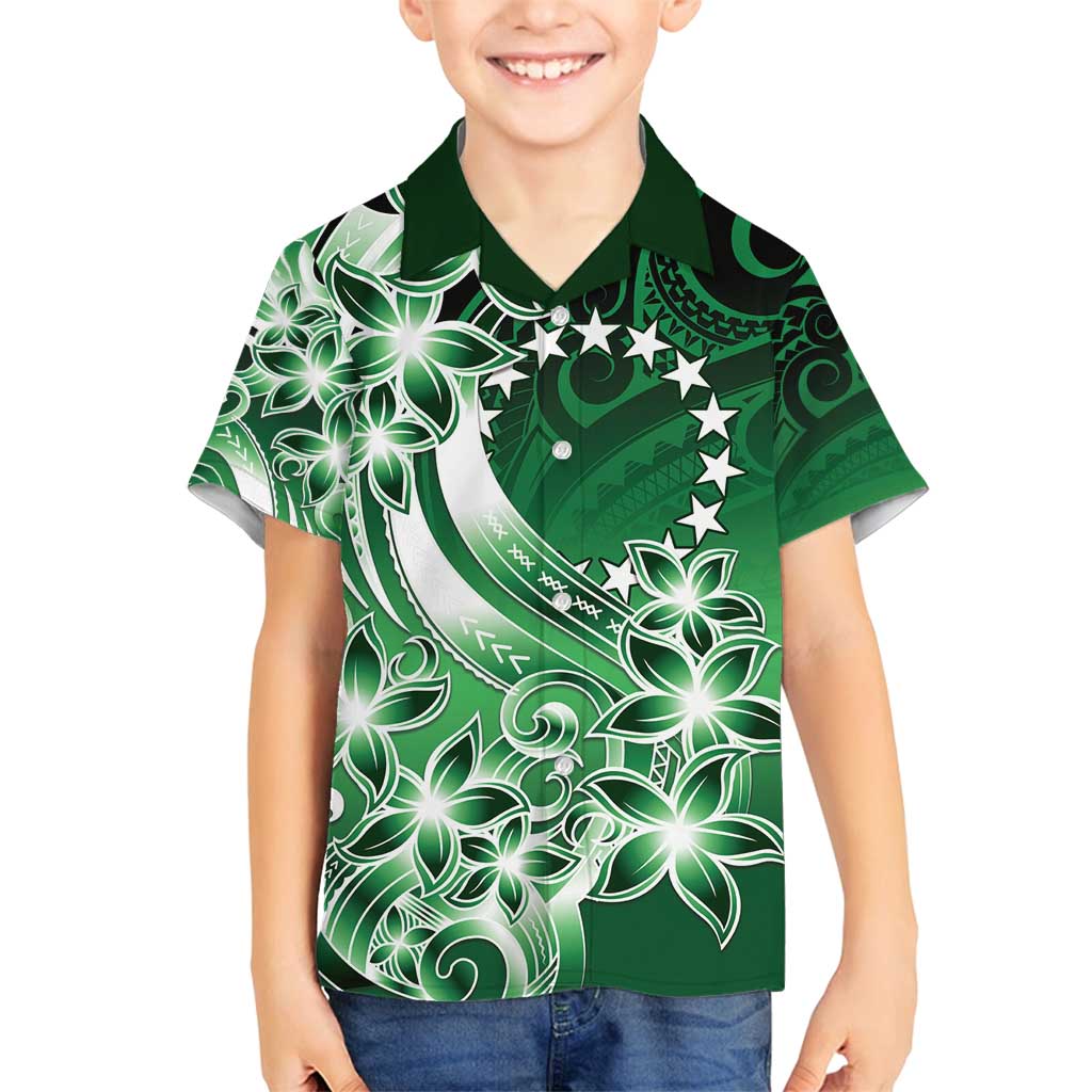 Cook Islands Tattoo Family Matching Summer Maxi Dress and Hawaiian Shirt Plumeria Polynesian Pattern LT9 Son's Shirt Green - Polynesian Pride