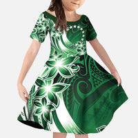 Cook Islands Tattoo Family Matching Tank Maxi Dress and Hawaiian Shirt Plumeria Polynesian Pattern LT9 Daughter's Dress Green - Polynesian Pride