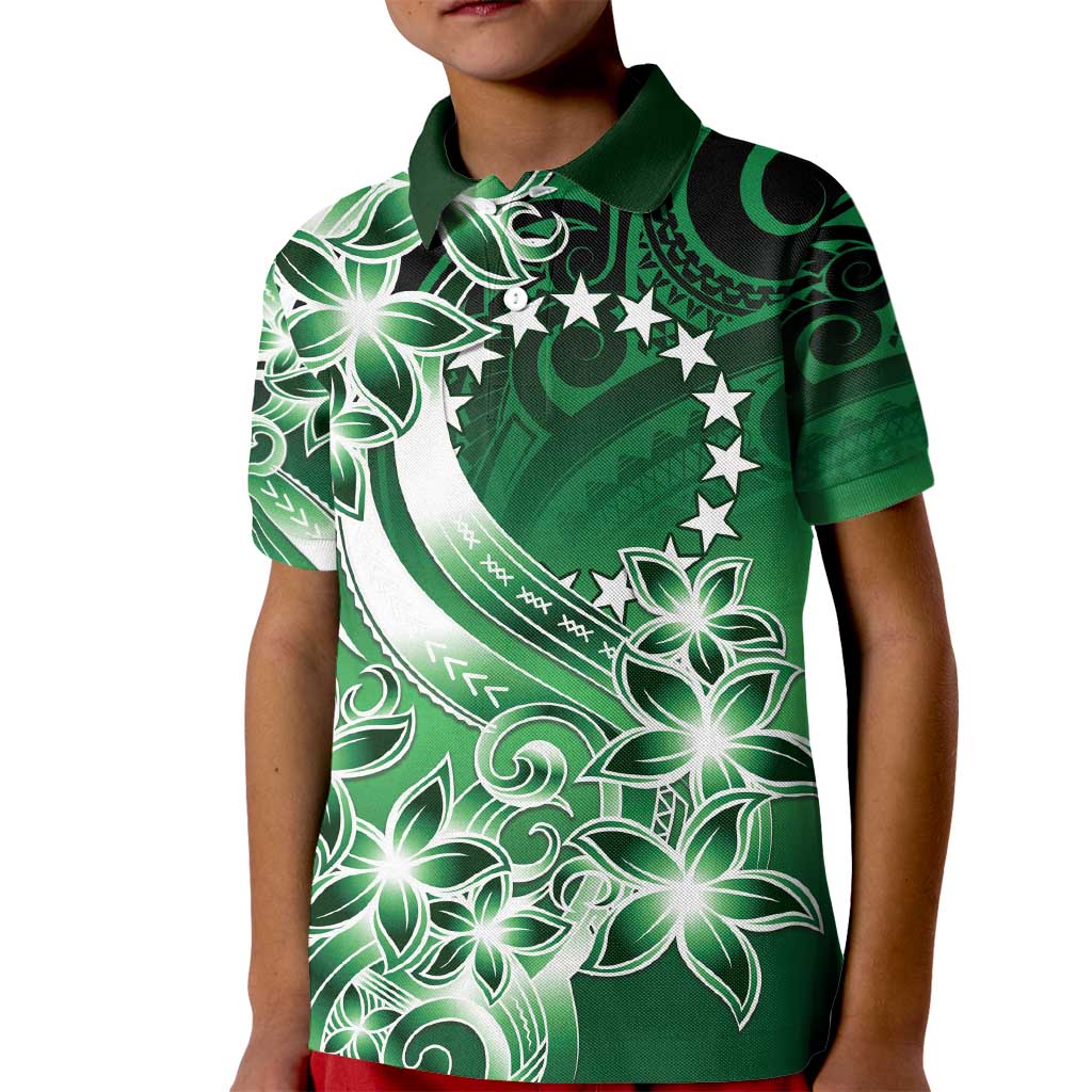 Cook Islands Tattoo Kid Polo Shirt Plumeria Polynesian Pattern LT9 Kid Green - Polynesian Pride