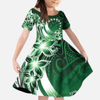 Cook Islands Tattoo Kid Short Sleeve Dress Plumeria Polynesian Pattern LT9 KID Green - Polynesian Pride