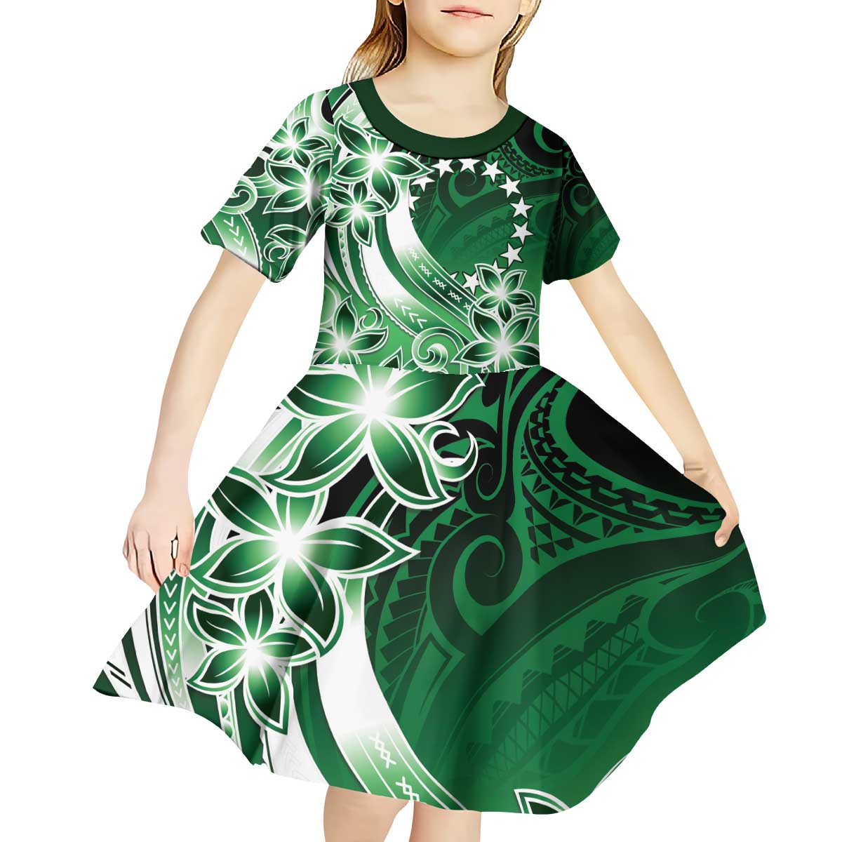 Cook Islands Tattoo Kid Short Sleeve Dress Plumeria Polynesian Pattern LT9 - Polynesian Pride