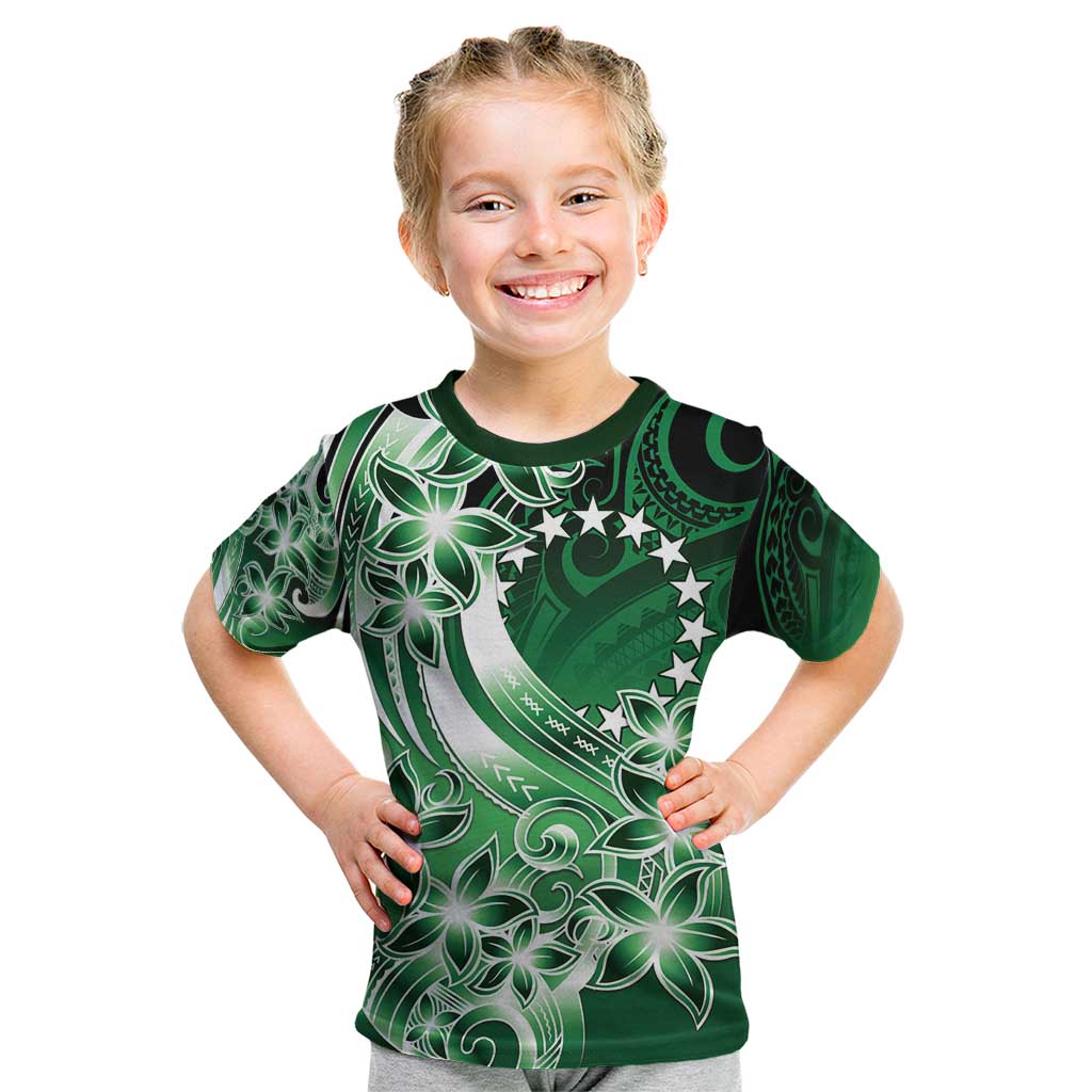 Cook Islands Tattoo Kid T Shirt Plumeria Polynesian Pattern LT9 Green - Polynesian Pride