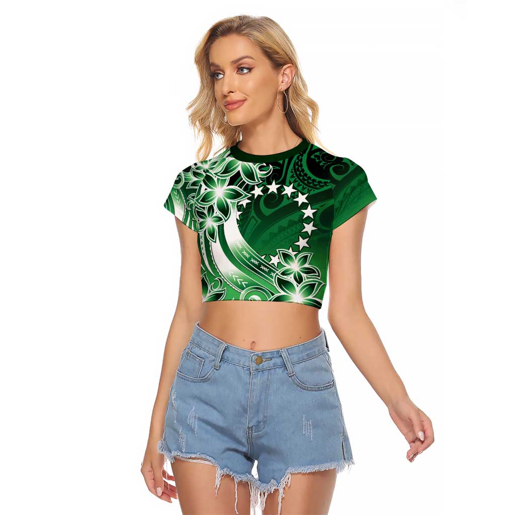 Cook Islands Tattoo Raglan Cropped T Shirt Plumeria Polynesian Pattern LT9 Female Green - Polynesian Pride