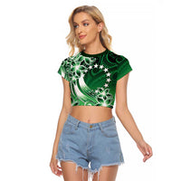 Cook Islands Tattoo Raglan Cropped T Shirt Plumeria Polynesian Pattern LT9 Female Green - Polynesian Pride