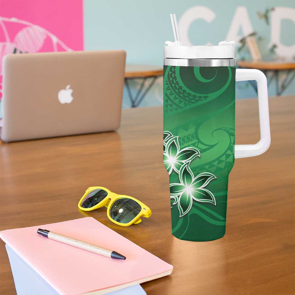 Cook Islands Tattoo Tumbler With Handle Plumeria Polynesian Pattern