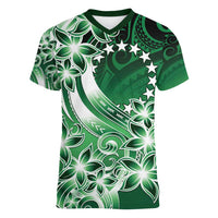 Cook Islands Tattoo Women V-Neck T-Shirt Plumeria Polynesian Pattern LT9 Female Green - Polynesian Pride