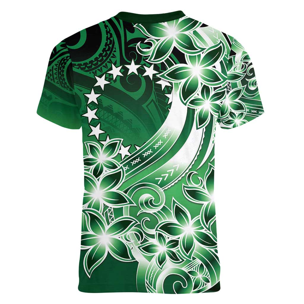 Cook Islands Tattoo Women V-Neck T-Shirt Plumeria Polynesian Pattern LT9 - Polynesian Pride