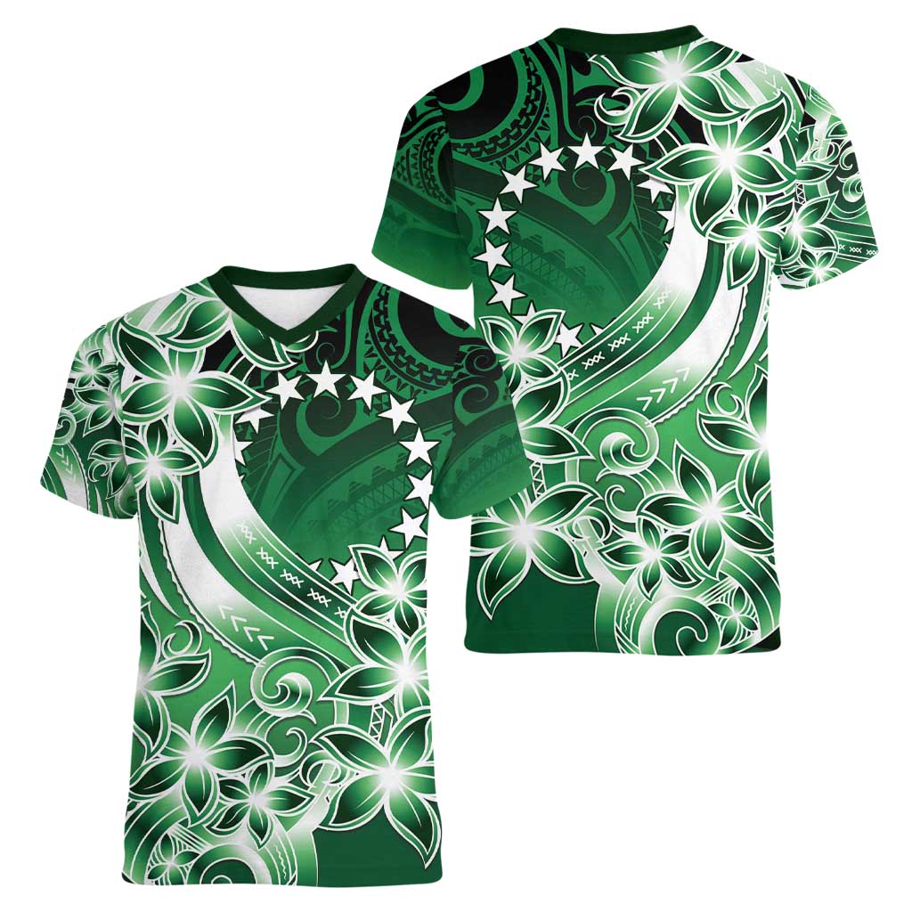 Cook Islands Tattoo Women V-Neck T-Shirt Plumeria Polynesian Pattern LT9 - Polynesian Pride