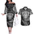 New Zealand Rugby Couples Matching Off The Shoulder Long Sleeve Dress and Hawaiian Shirt Silver Fern All Black Mix Ta Moko White Style LT9 White - Polynesian Pride