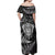 New Zealand Rugby Off Shoulder Maxi Dress Silver Fern All Black Mix Ta Moko White Style LT9 - Polynesian Pride