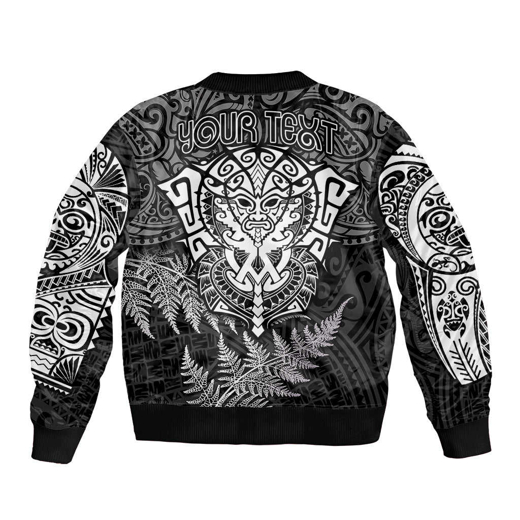 Personalised New Zealand Rugby Bomber Jacket Silver Fern All Black Mix Ta Moko White Style LT9 - Polynesian Pride