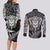 Personalised New Zealand Rugby Couples Matching Long Sleeve Bodycon Dress and Long Sleeve Button Shirts Silver Fern All Black Mix Ta Moko White Style LT9 - Polynesian Pride