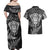 Personalised New Zealand Rugby Couples Matching Off Shoulder Maxi Dress and Hawaiian Shirt Silver Fern All Black Mix Ta Moko White Style LT9 - Polynesian Pride