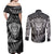 Personalised New Zealand Rugby Couples Matching Off Shoulder Maxi Dress and Long Sleeve Button Shirts Silver Fern All Black Mix Ta Moko White Style LT9 - Polynesian Pride