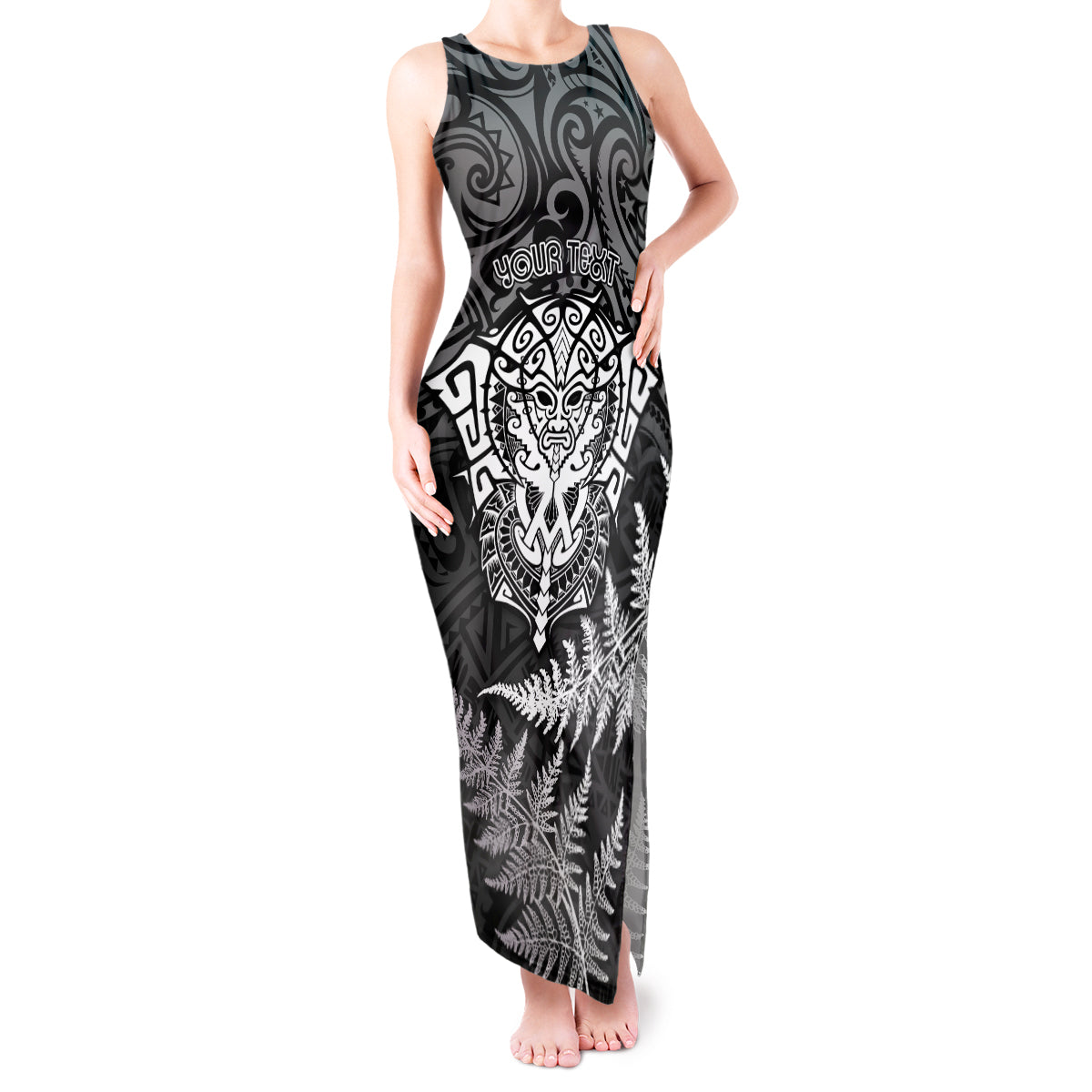 Personalised New Zealand Rugby Tank Maxi Dress Silver Fern All Black Mix Ta Moko White Style LT9 Women White - Polynesian Pride