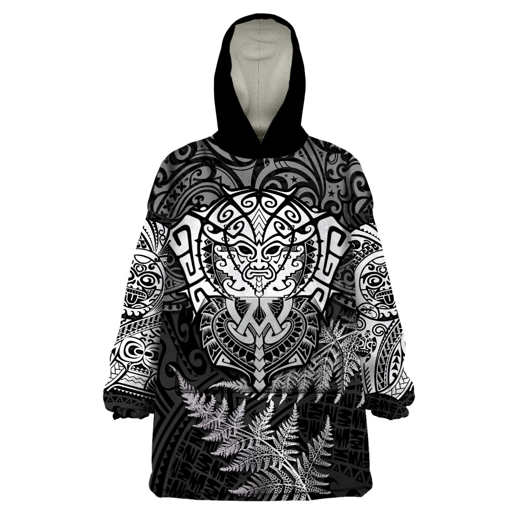 Personalised New Zealand Rugby Wearable Blanket Hoodie Silver Fern All Black Mix Ta Moko White Style LT9 One Size White - Polynesian Pride