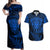 New Zealand Rugby Couples Matching Off Shoulder Maxi Dress and Hawaiian Shirt Silver Fern All Black Mix Ta Moko Blue Style LT9 Blue - Polynesian Pride