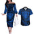 New Zealand Rugby Couples Matching Off The Shoulder Long Sleeve Dress and Hawaiian Shirt Silver Fern All Black Mix Ta Moko Blue Style LT9 Blue - Polynesian Pride