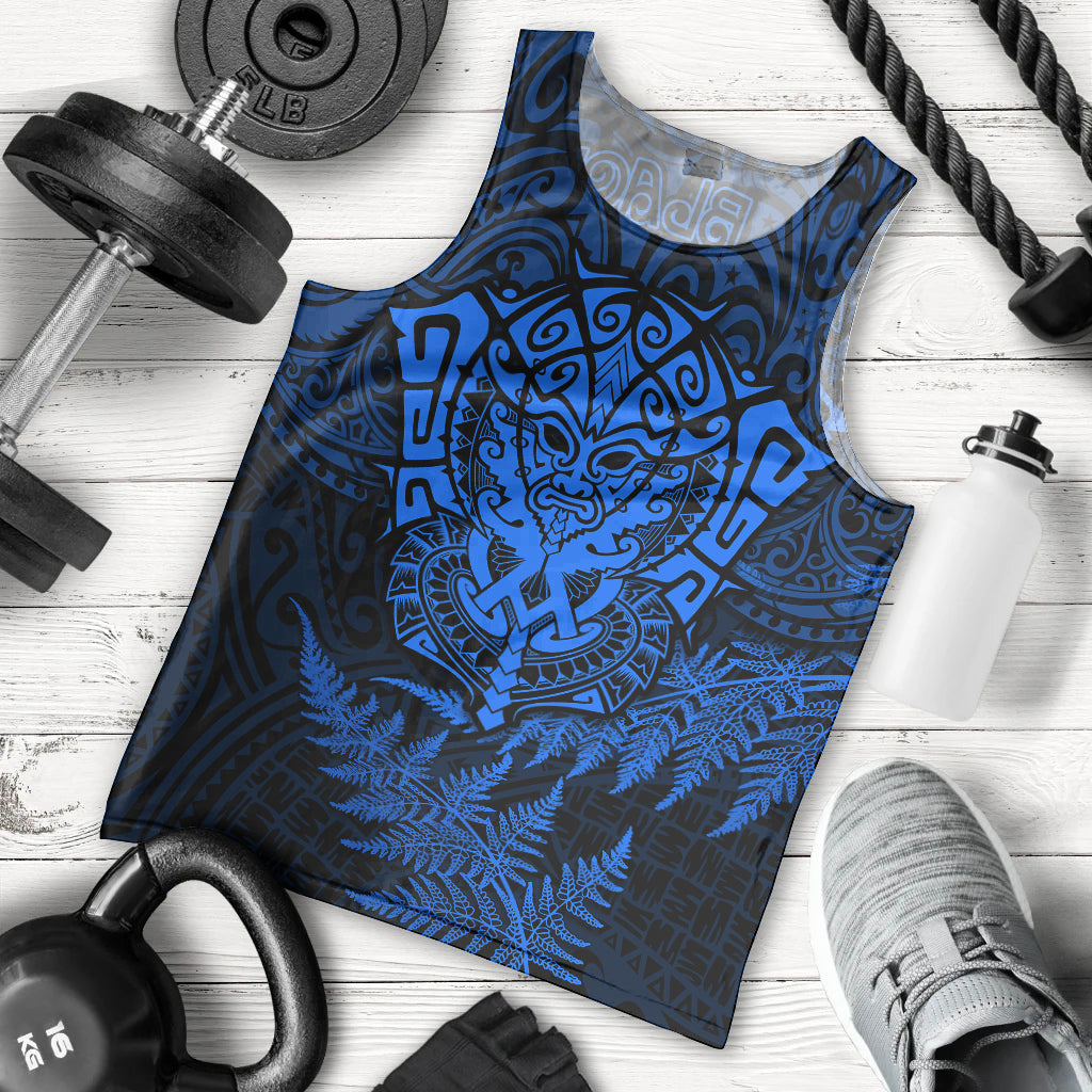 New Zealand Rugby Men Tank Top Silver Fern All Black Mix Ta Moko Blue Style LT9 Blue - Polynesian Pride