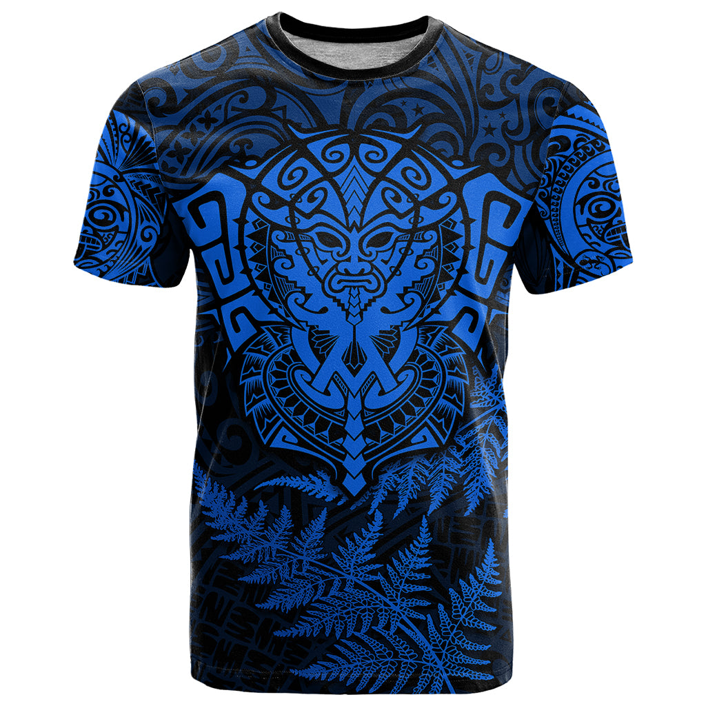 New Zealand Rugby T Shirt Silver Fern All Black Mix Ta Moko Blue Style LT9 Blue - Polynesian Pride