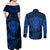 Personalised New Zealand Rugby Couples Matching Off Shoulder Maxi Dress and Long Sleeve Button Shirts Silver Fern All Black Mix Ta Moko Blue Style LT9 - Polynesian Pride