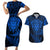 Personalised New Zealand Rugby Couples Matching Short Sleeve Bodycon Dress and Hawaiian Shirt Silver Fern All Black Mix Ta Moko Blue Style LT9 Blue - Polynesian Pride