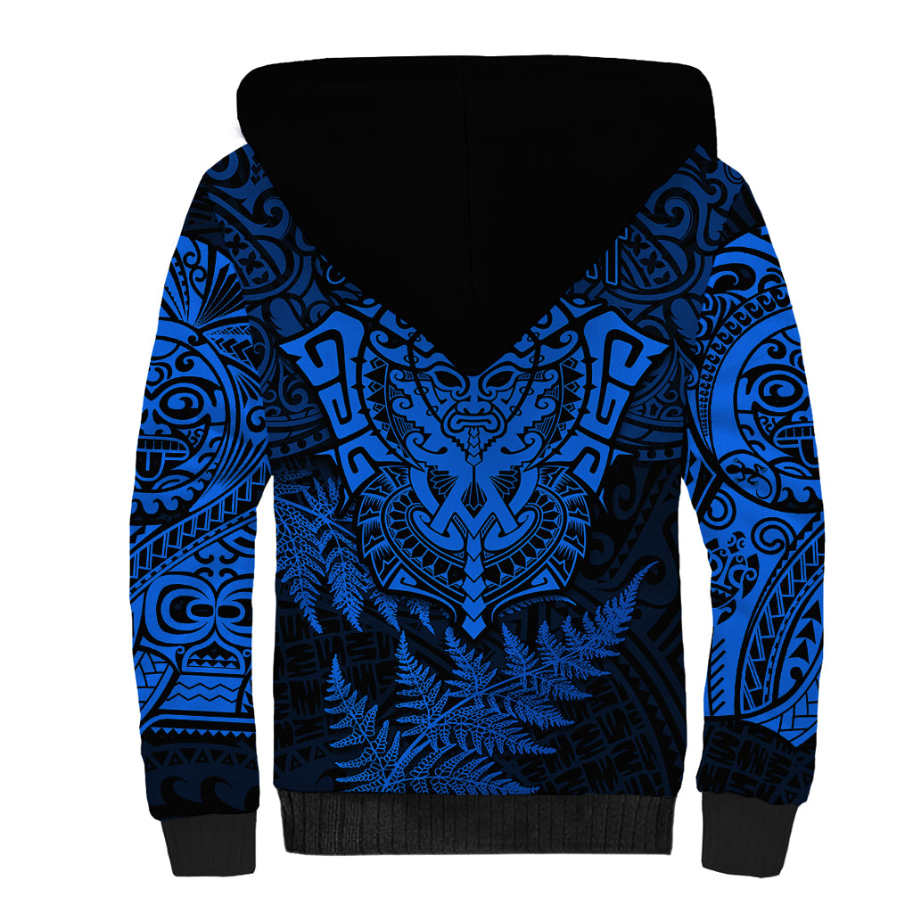 Personalised New Zealand Rugby Sherpa Hoodie Silver Fern All Black Mix Ta Moko Blue Style LT9 - Polynesian Pride