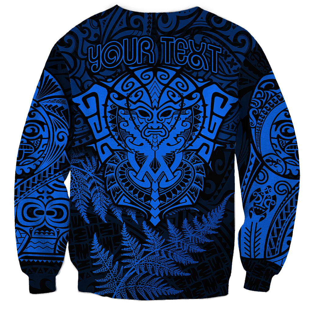 Personalised New Zealand Rugby Sweatshirt Silver Fern All Black Mix Ta Moko Blue Style LT9 - Polynesian Pride