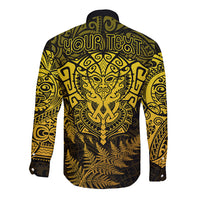 New Zealand Rugby Long Sleeve Button Shirt Silver Fern All Black Mix Ta Moko Gold Style LT9 - Polynesian Pride