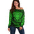 New Zealand Rugby Off Shoulder Sweater Silver Fern All Black Mix Ta Moko Green Style LT9 Women Green - Polynesian Pride