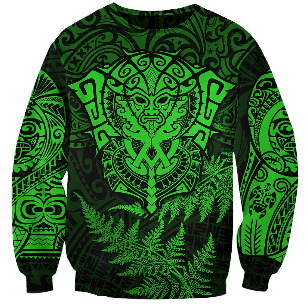 New Zealand Rugby Sweatshirt Silver Fern All Black Mix Ta Moko Green Style LT9 Unisex Green - Polynesian Pride