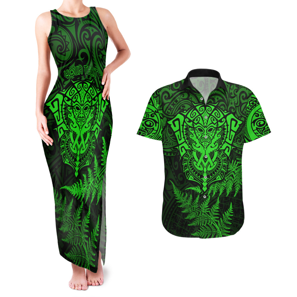 New Zealand Rugby Couples Matching Tank Maxi Dress and Hawaiian Shirt Silver Fern All Black Mix Ta Moko Green Style LT9 Green - Polynesian Pride