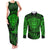 New Zealand Rugby Couples Matching Tank Maxi Dress and Long Sleeve Button Shirts Silver Fern All Black Mix Ta Moko Green Style LT9 Green - Polynesian Pride