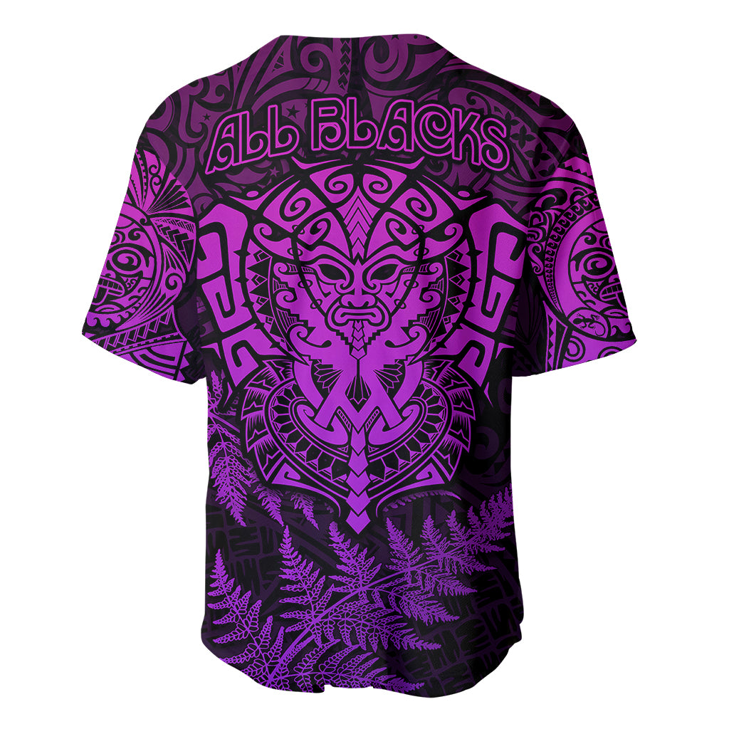 New Zealand Rugby Baseball Jersey Silver Fern All Black Mix Ta Moko Purple Style LT9 - Polynesian Pride