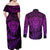 New Zealand Rugby Couples Matching Off Shoulder Maxi Dress and Long Sleeve Button Shirts Silver Fern All Black Mix Ta Moko Purple Style LT9 - Polynesian Pride