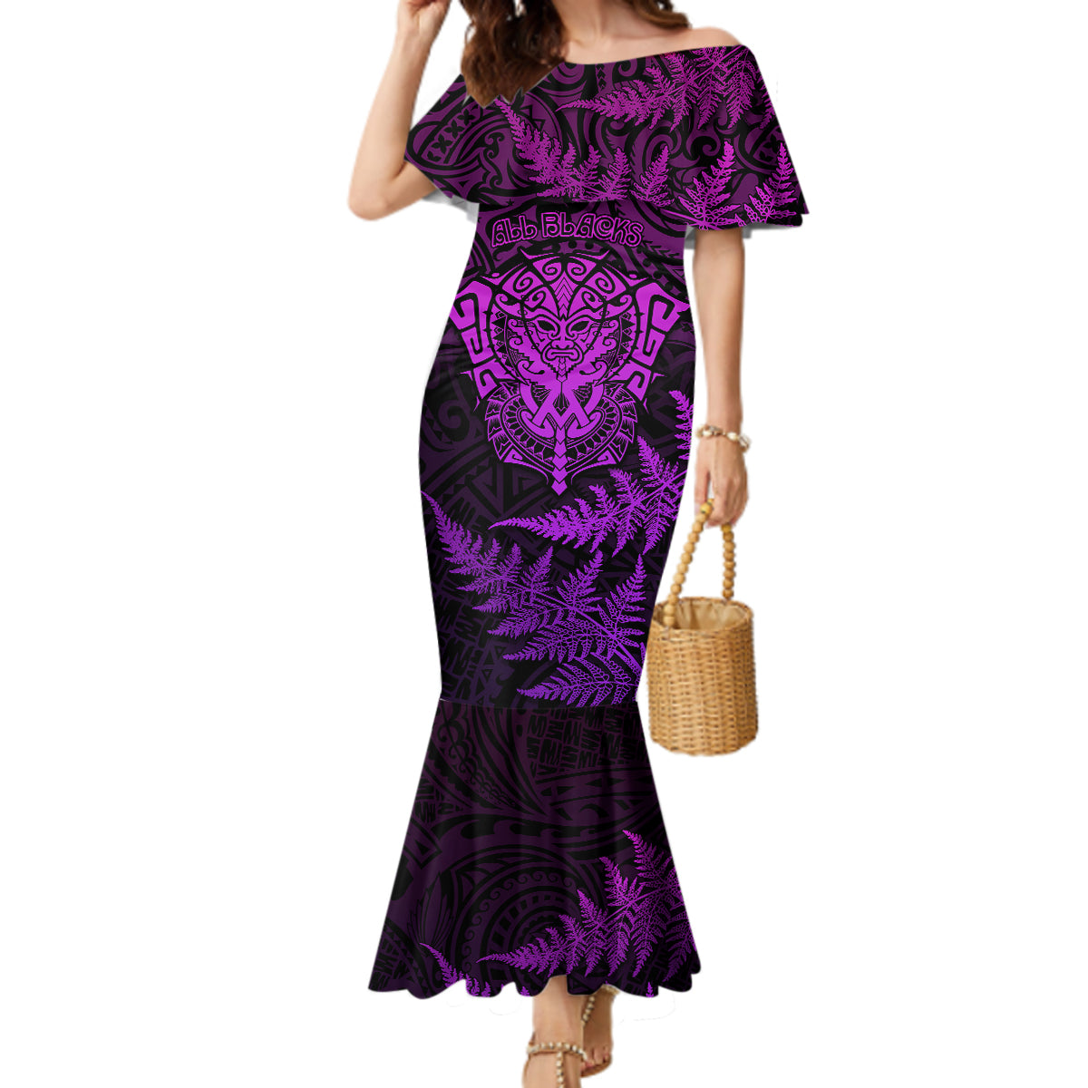 New Zealand Rugby Mermaid Dress Silver Fern All Black Mix Ta Moko Purple Style LT9 Women Purple - Polynesian Pride