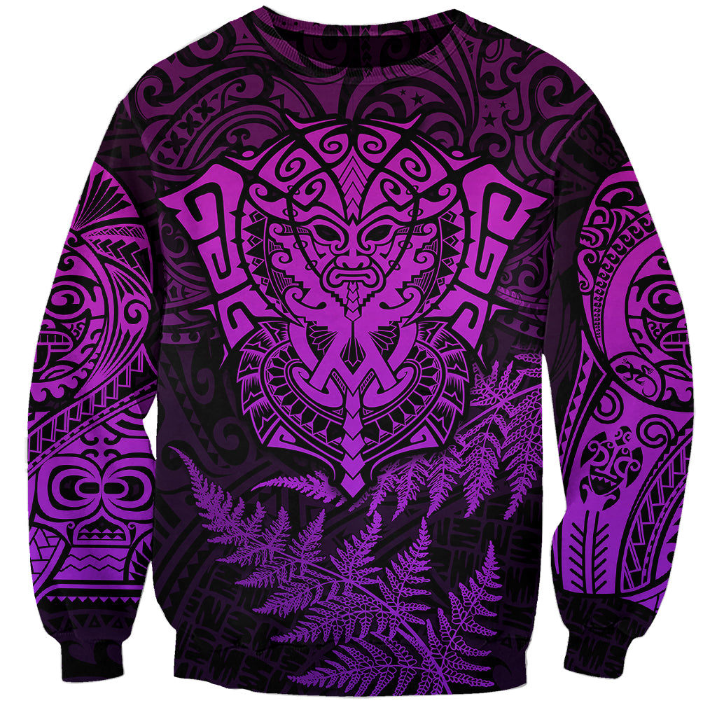 New Zealand Rugby Sweatshirt Silver Fern All Black Mix Ta Moko Purple Style LT9 Unisex Purple - Polynesian Pride