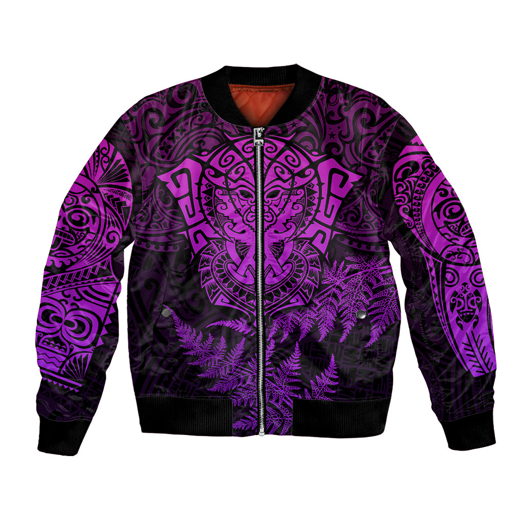 Personalised New Zealand Rugby Bomber Jacket Silver Fern All Black Mix Ta Moko Purple Style LT9 Unisex Purple - Polynesian Pride