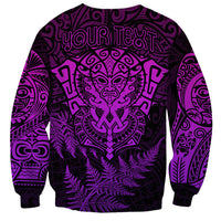 Personalised New Zealand Rugby Sweatshirt Silver Fern All Black Mix Ta Moko Purple Style LT9 - Polynesian Pride