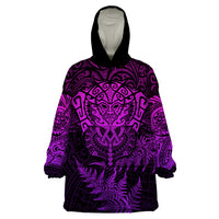 Personalised New Zealand Rugby Wearable Blanket Hoodie Silver Fern All Black Mix Ta Moko Purple Style LT9 One Size Purple - Polynesian Pride
