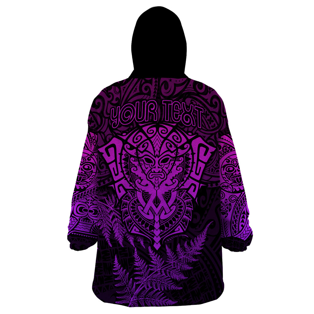Personalised New Zealand Rugby Wearable Blanket Hoodie Silver Fern All Black Mix Ta Moko Purple Style LT9 - Polynesian Pride