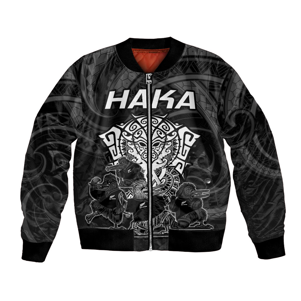 Personalised New Zealand Rugby Bomber Jacket Aotearoa Ka Mate Haka All Black Mix Ta Moko White Style LT9 Unisex White - Polynesian Pride