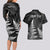 Personalised New Zealand Rugby Couples Matching Long Sleeve Bodycon Dress and Hawaiian Shirt Aotearoa Ka Mate Haka All Black Mix Ta Moko White Style LT9 - Polynesian Pride