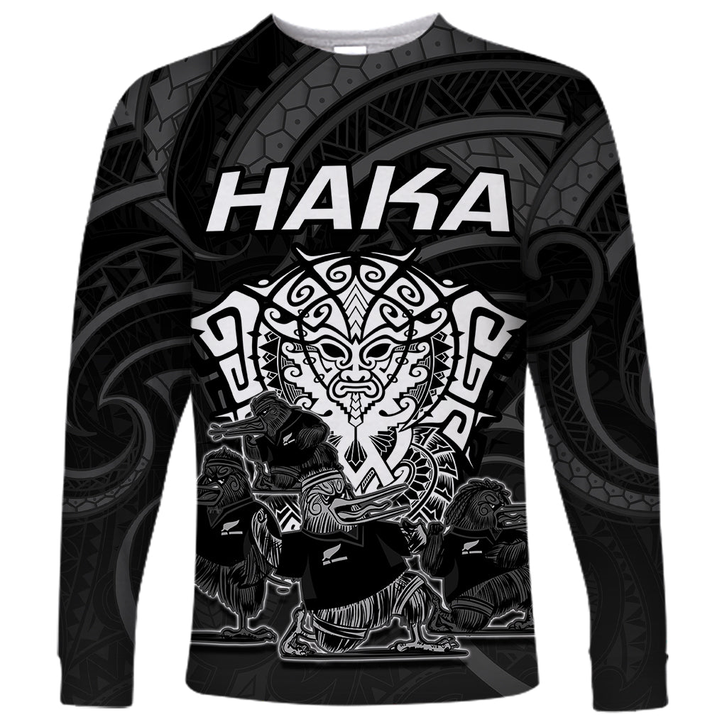 Personalised New Zealand Rugby Long Sleeve Shirt Aotearoa Ka Mate Haka All Black Mix Ta Moko White Style LT9 Unisex White - Polynesian Pride